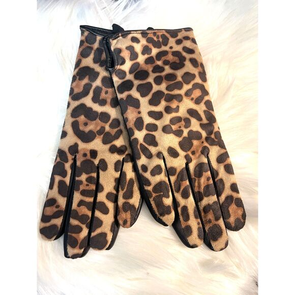 Women's Vintage Cheetah Leopard Print & Black Soft Gloves Faux Leather SIZE L/XL - Picture 1 of 8